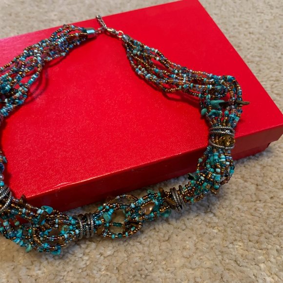 Faux Turquoise, Tiger Eye and Beaded Statement Necklace - Picture 4 of 14